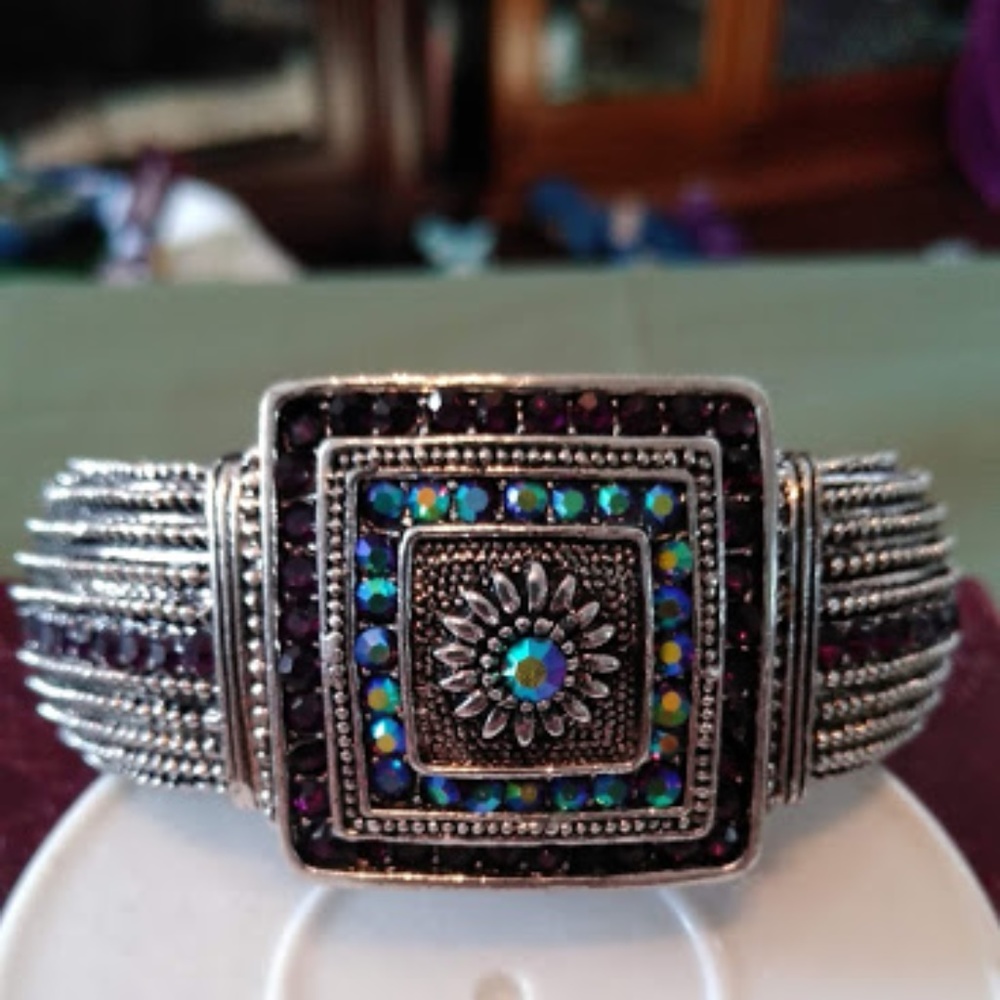 Silver and Amethyst Bangle Bracelet